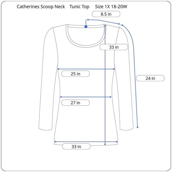 Catherines Tunic Top Size 1X 18/20W Scoop Neck Stretchy Blue Snap Cuff Lagenlook - Picture 11 of 11